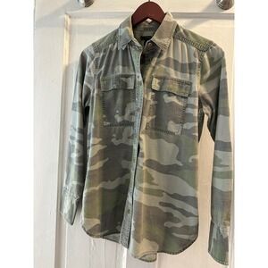 JCrew Camo Ripstop Utility Button Down Shirt Womens 2 Green Camouflage